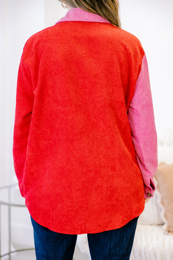 Chic Soul plus size clothing, pink red corduroy shacket