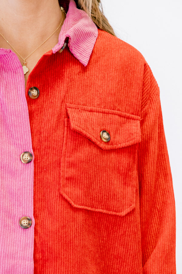 Chic Soul plus size clothing, pink red corduroy shacket
