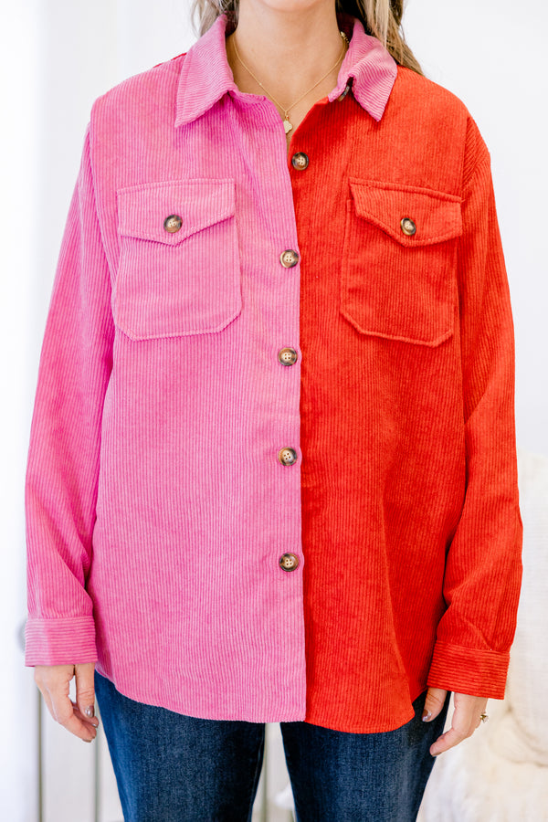 Chic Soul plus size clothing, pink red corduroy shacket
