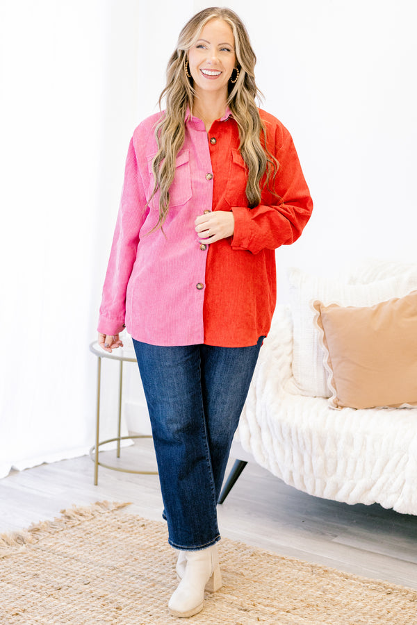 Chic Soul plus size clothing, pink red corduroy shacket