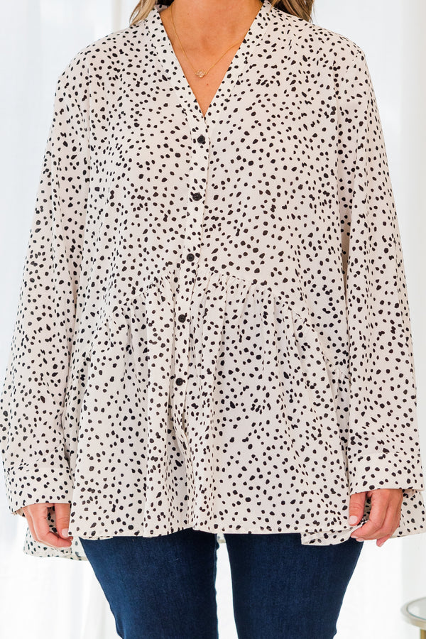 Chic Soul plus size clothing, white leopard long sleeve button up blouse with v neckline