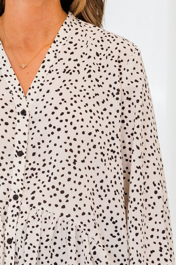 Chic Soul plus size clothing, white leopard long sleeve button up blouse with v neckline