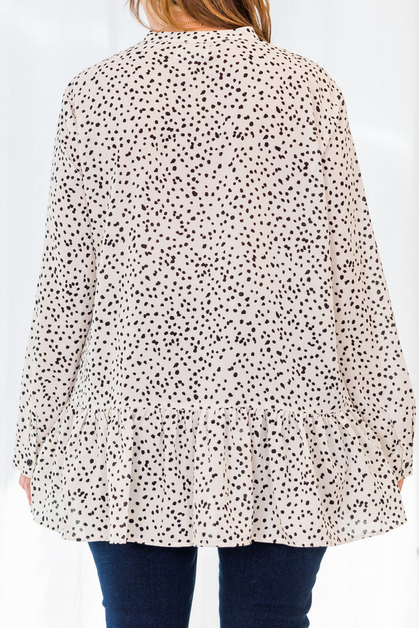 Chic Soul plus size clothing, white leopard long sleeve button up blouse with v neckline