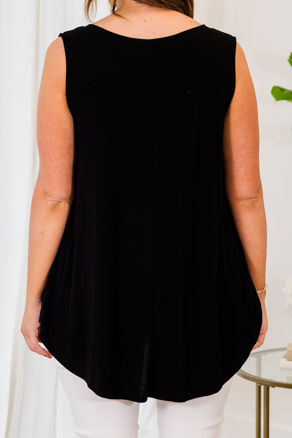 Chic Soul plus size clothing, black sleeveless tank with v neckline