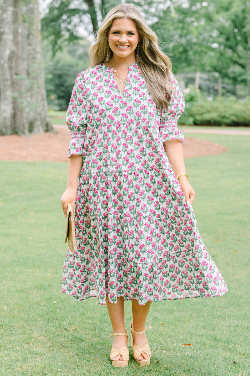 plus size pink floral midi dress Pink Floral Chiffon Puff Sleeve Plus Midi Dress