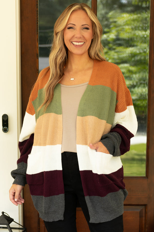 Chic Soul plus size clothing, fall colored striped cardigan