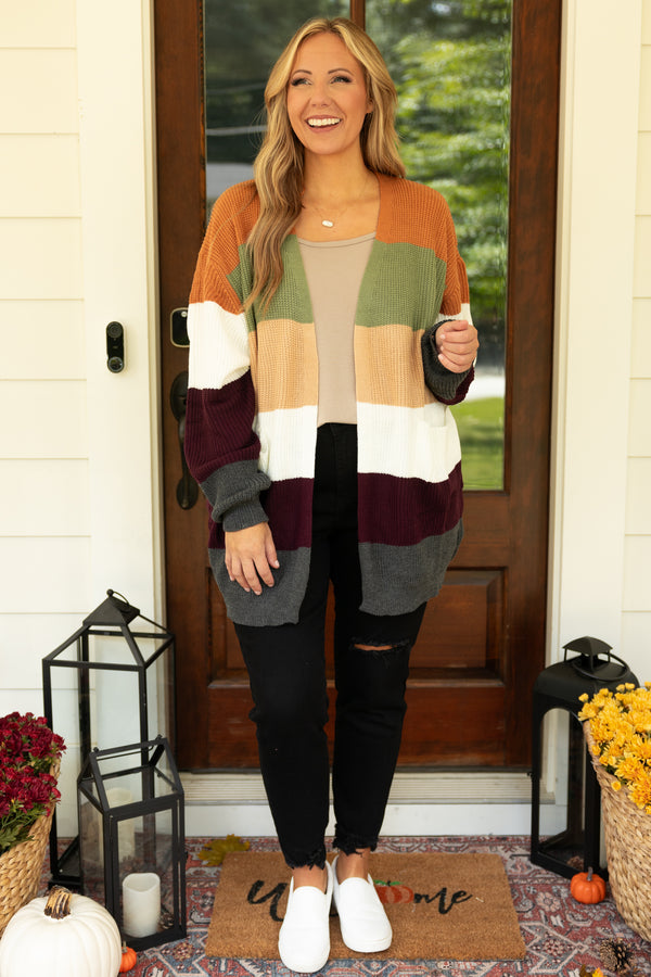 Chic Soul plus size clothing, fall colored striped cardigan