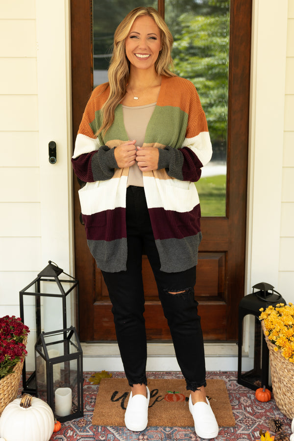 Chic Soul plus size clothing, fall colored striped cardigan
