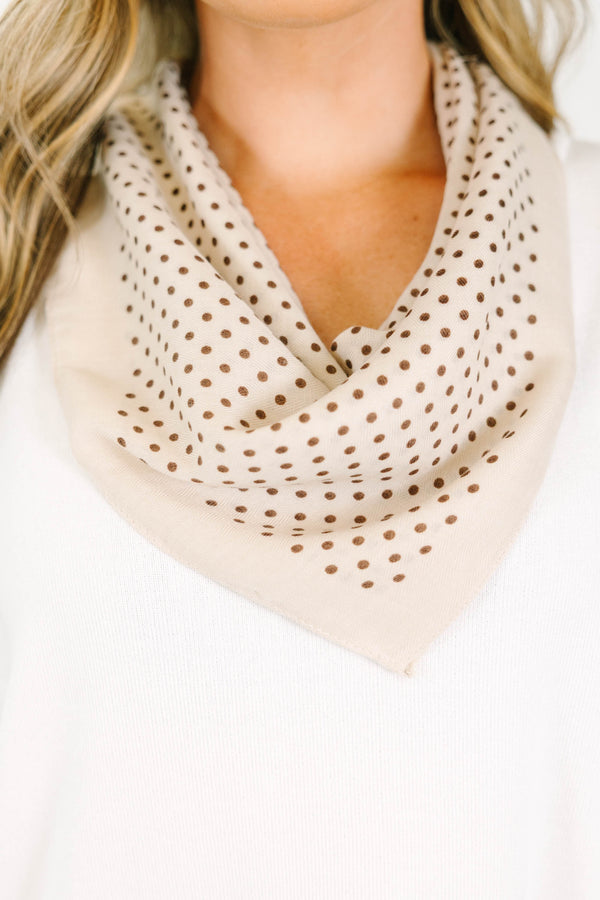 Plus Size cream-colored scarf with a brown polka dot pattern 
