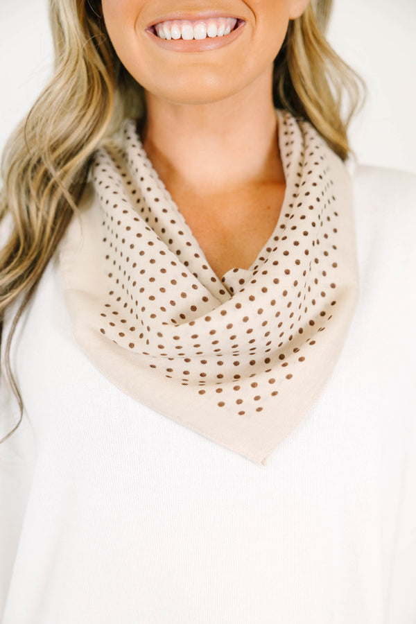 Plus Size cream-colored scarf with a brown polka dot pattern 