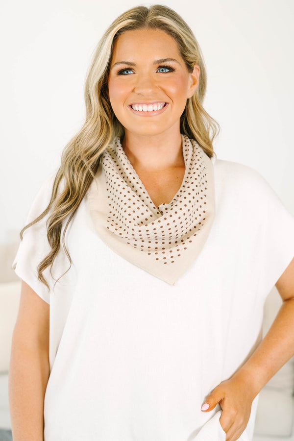 Plus Size cream-colored scarf with a brown polka dot pattern 