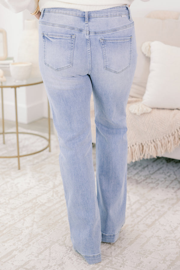 Chic Soul plus size clothing, light wash straight leg denim jeans with zip fly and pockets