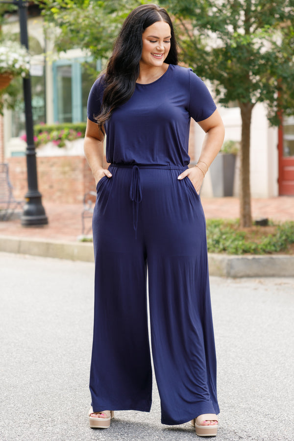 Four Crazy Comfortable Dressy Casual Outfits | Blue jumpsuits outfit, Navy  jumpsuits outfit, Dressy casual outfits