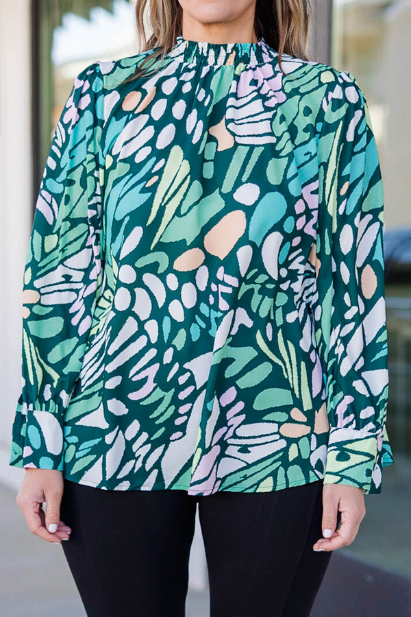 Chic Soul plus size clothing, emerald colored long sleeve blouse top