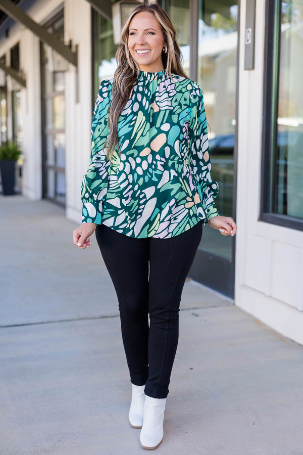 Chic Soul plus size clothing, emerald colored long sleeve blouse top