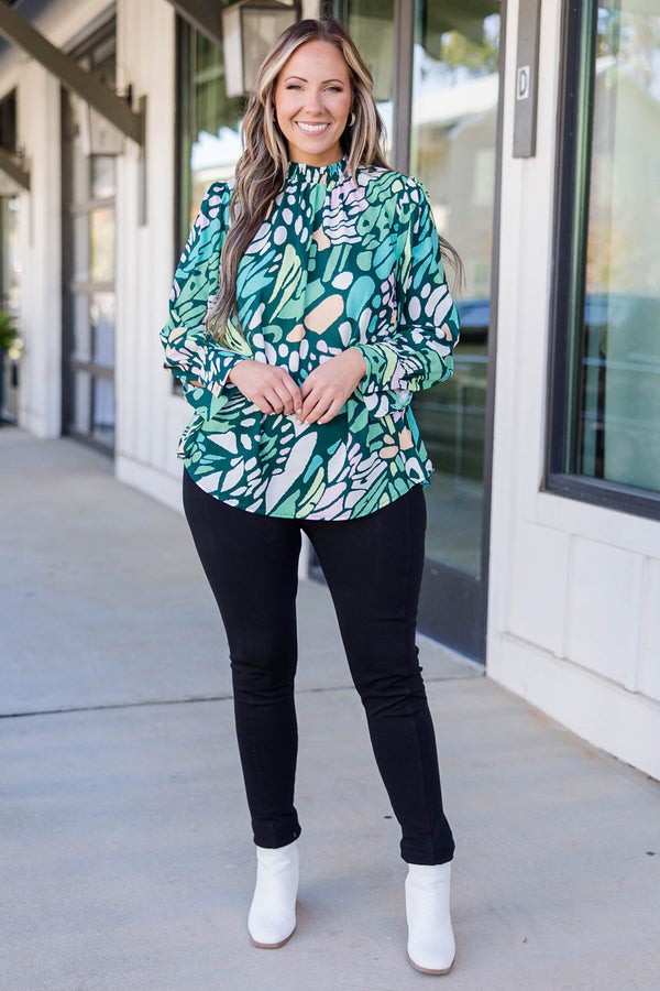 Chic Soul plus size clothing, emerald colored long sleeve blouse top