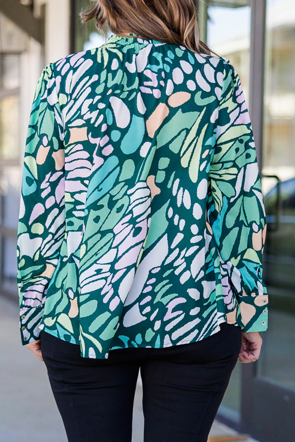 Chic Soul plus size clothing, emerald colored long sleeve blouse top