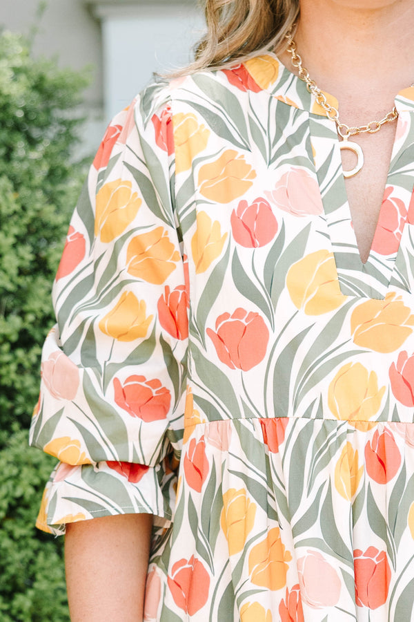 Love You So Dress, Taupe Floral