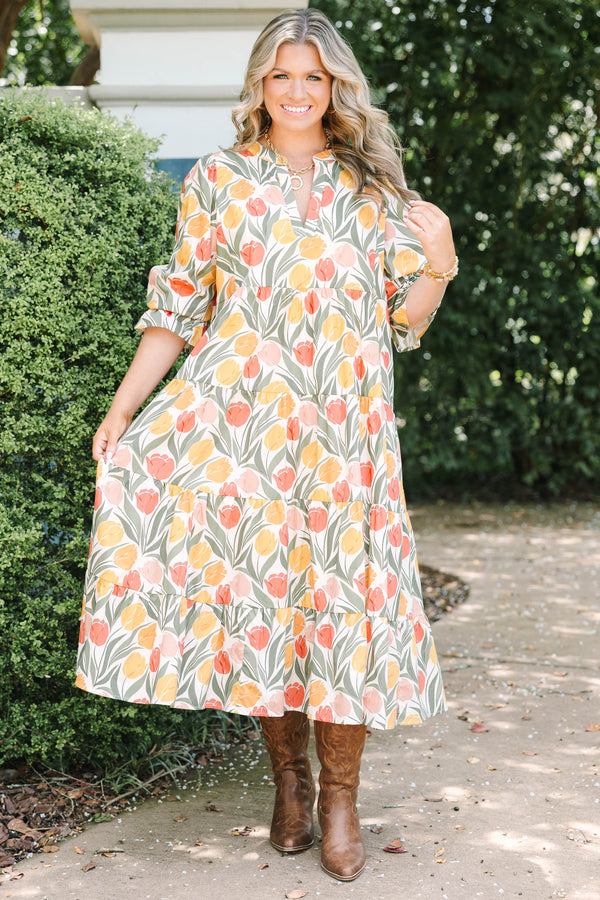 Love You So Dress, Taupe Floral