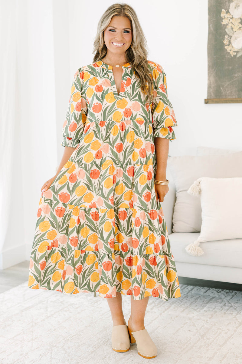 Love You So Dress, Taupe Floral – Chic Soul