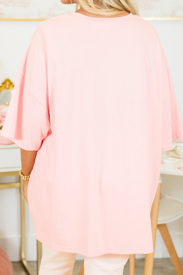 Chic Soul plus size clothing, dusty pink boyfriend tee with polka dotted 