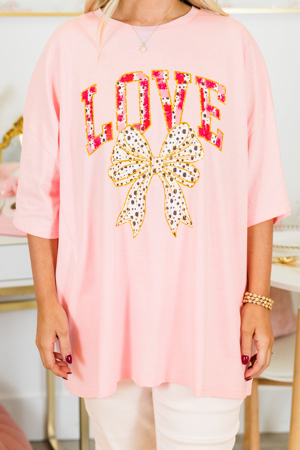 Chic Soul plus size clothing, dusty pink boyfriend tee with polka dotted 