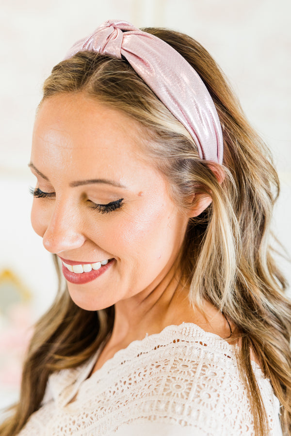 Chic Soul plus size clothing, pink iridescent headband with knot in the middle