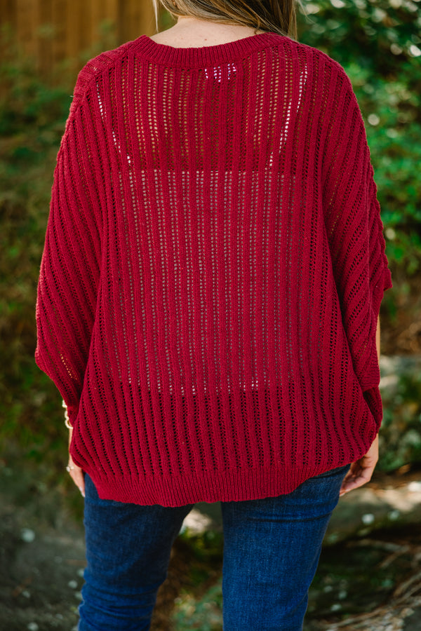 Chic Soul plus size clothing, burgundy loose knit half sleeve sweater