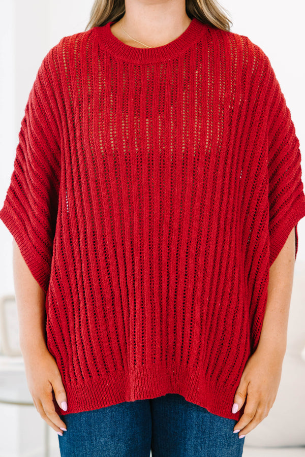 Chic Soul plus size clothing, burgundy loose knit half sleeve sweater