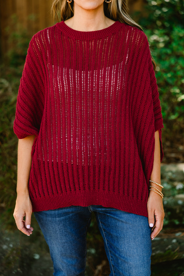 Chic Soul plus size clothing, burgundy loose knit half sleeve sweater