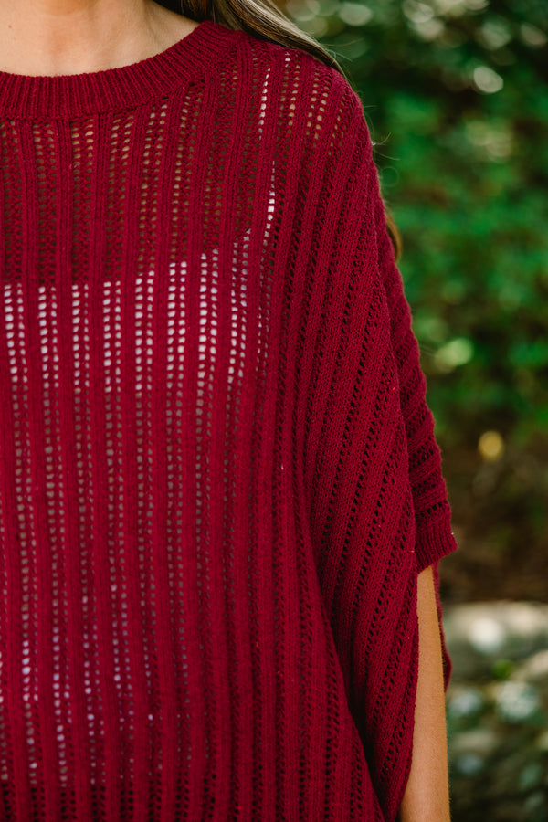 Chic Soul plus size clothing, burgundy loose knit half sleeve sweater