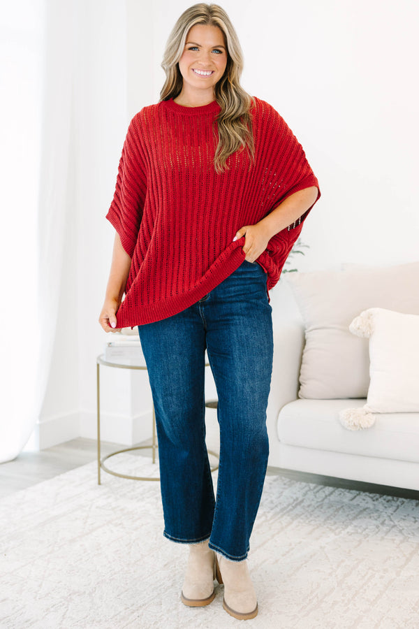 Chic Soul plus size clothing, burgundy loose knit half sleeve sweater