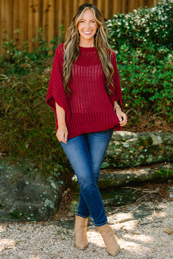 Chic Soul plus size clothing, burgundy loose knit half sleeve sweater