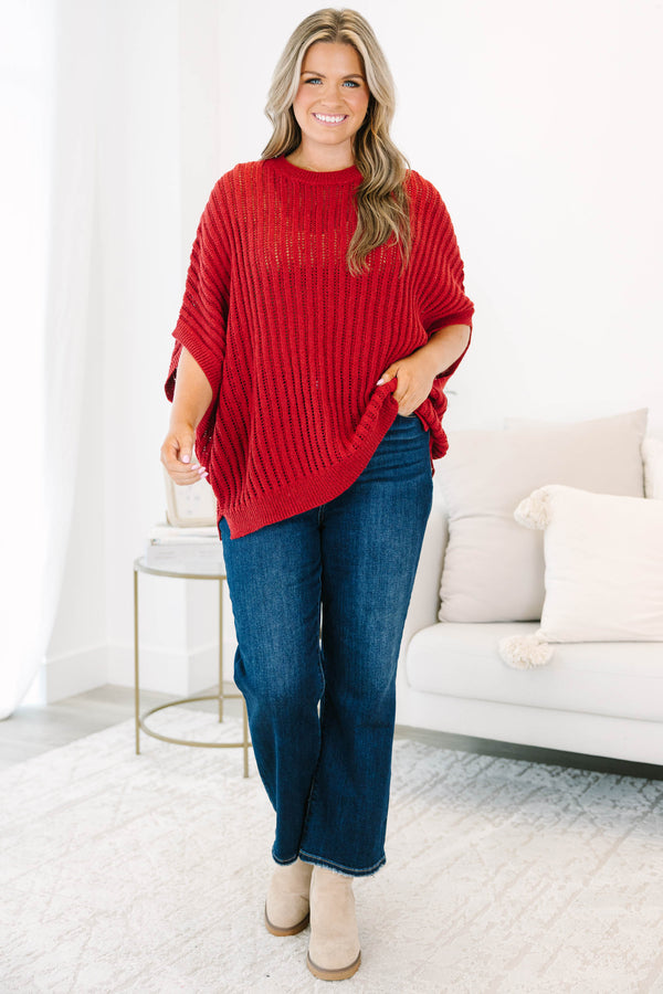 Chic Soul plus size clothing, burgundy loose knit half sleeve sweater