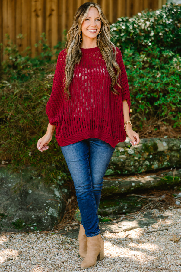 Chic Soul plus size clothing, burgundy loose knit half sleeve sweater