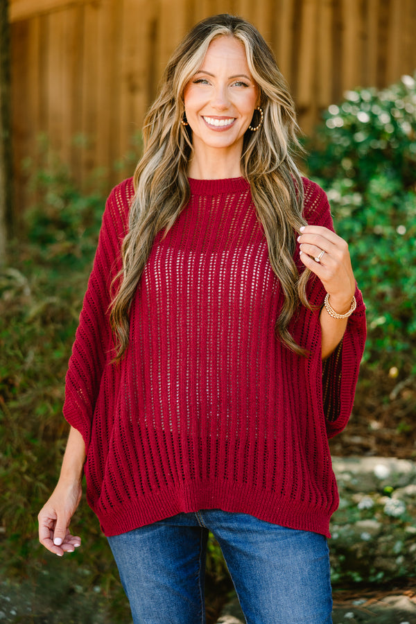 Chic Soul plus size clothing, burgundy loose knit half sleeve sweater