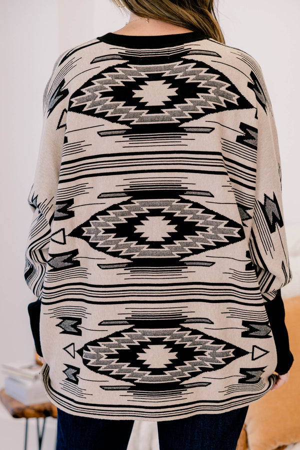 Chic Soul plus size clothing, cream and black Aztec print sweater 