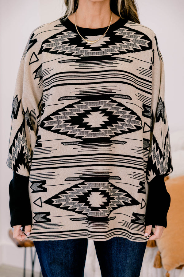Chic Soul plus size clothing, cream and black Aztec print sweater 
