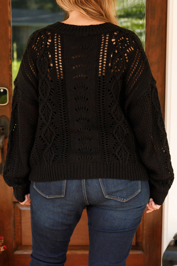 Chic Soul plus size clothing, black long sleeves cable knit button down cardigan