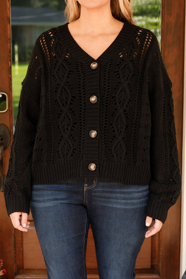 Chic Soul plus size clothing, black long sleeves cable knit button down cardigan