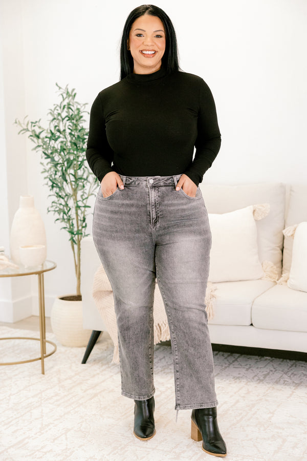 Chic Soul plus size clothing, gray acid wash straight leg slightly cropped jeans