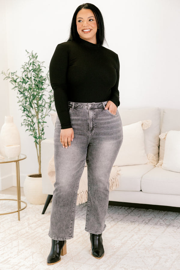 Chic Soul plus size clothing, gray acid wash straight leg slightly cropped jeans