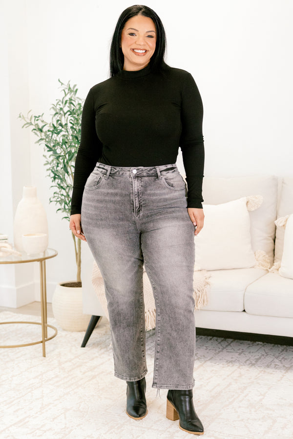 Chic Soul plus size clothing, gray acid wash straight leg slightly cropped jeans