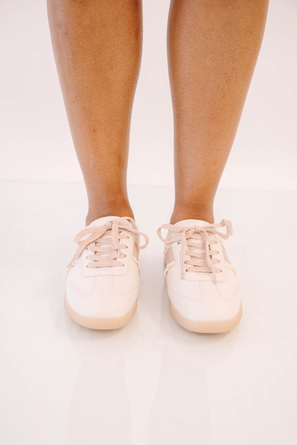 Plus Size pink backless mule sneakers with lace-up front, frayed trim, and tan rubber soles.
