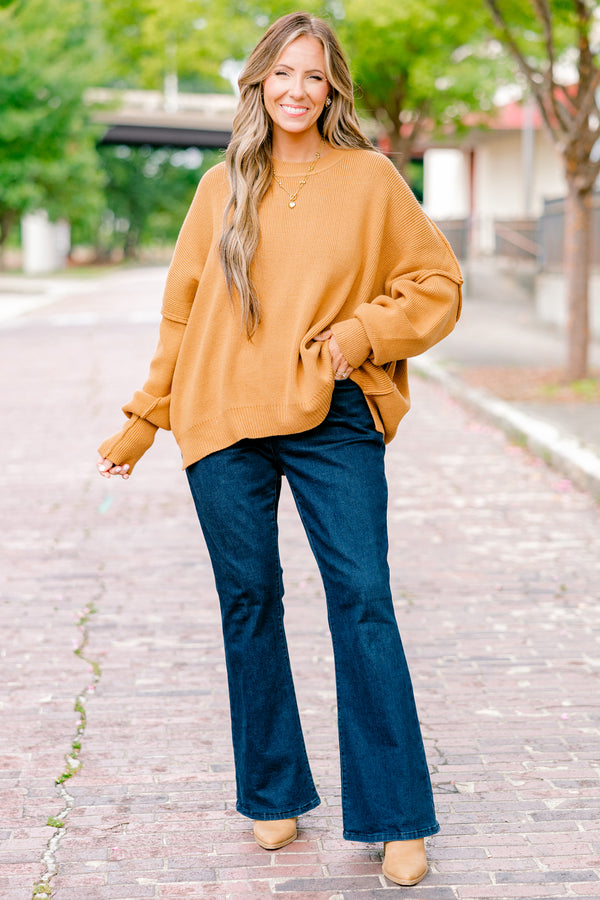 Chic Soul plus size clothing, camel colored long sleeve sweater 