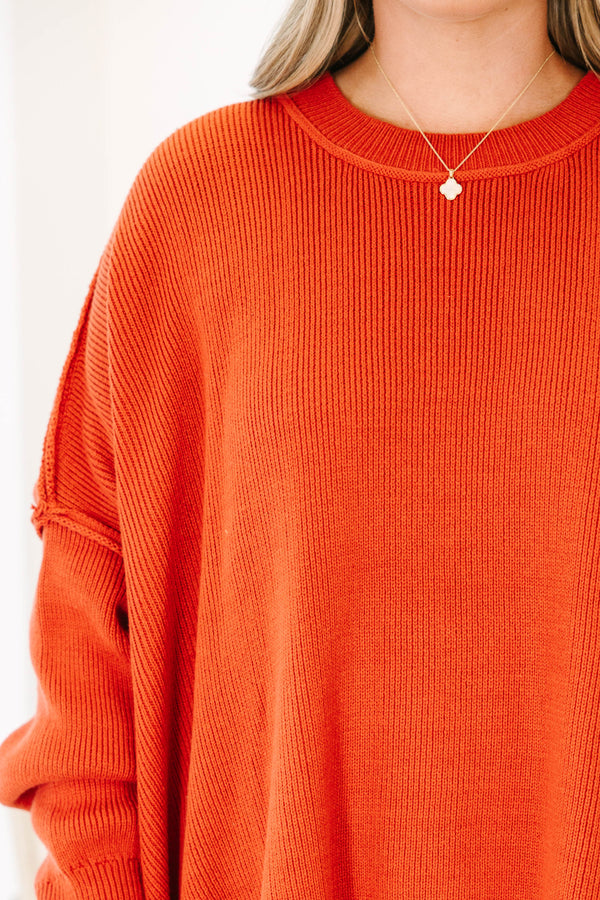 Chic Soul plus size clothing, clay colored sweater regular length, longer on the sides chunky sweater with outward seamlines