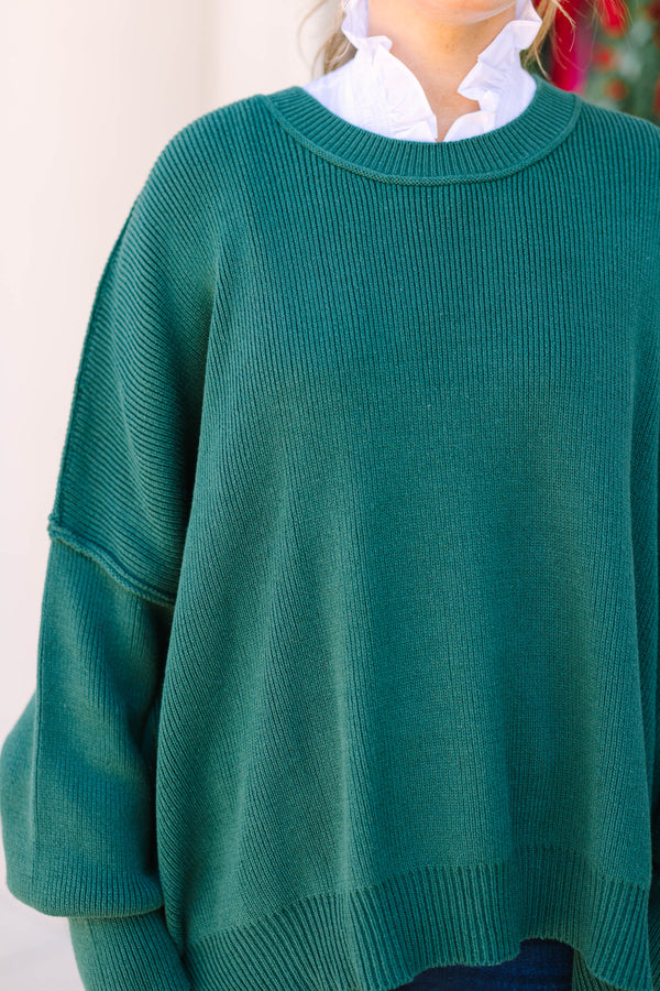 Plus Size emerald green oversized ribbed knit sweater with a crew neckline and drop shoulders.