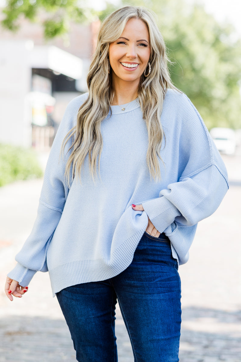 Light blue knit sweater best sale