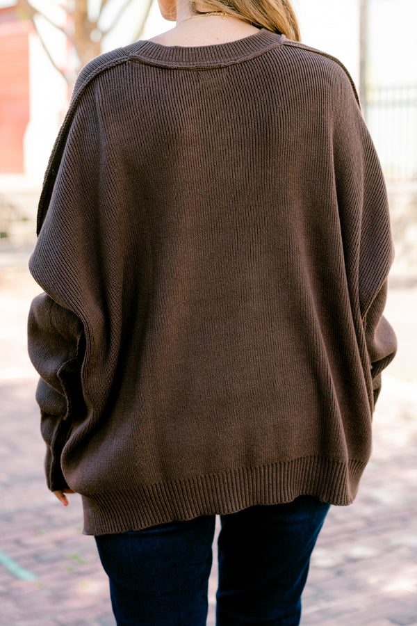 Chic Soul plus size clothing, Mocha long sleeve sweater with a high neck and stitching details on the sleeves
