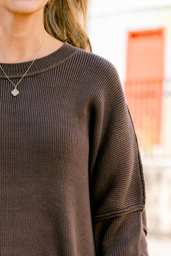 Chic Soul plus size clothing, Mocha long sleeve sweater with a high neck and stitching details on the sleeves